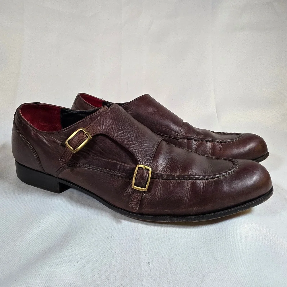 COLE HAAN Men's 11M Double Monk Strap Brown Leather‎ Apron Toe Dress Shoes